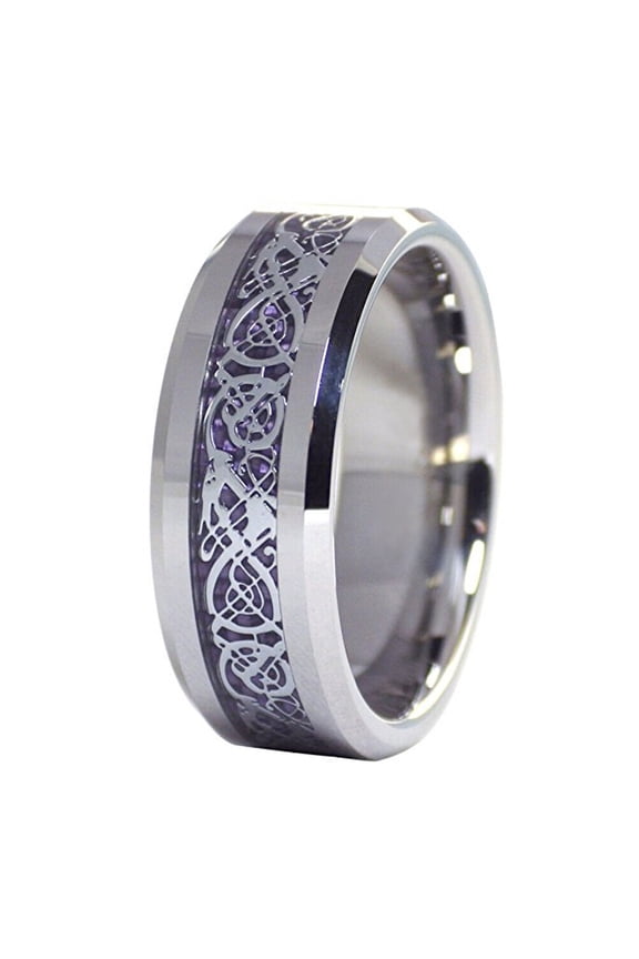 Wedding Rings For Men & Women 8mm Silver Tungsten Band Silver Purple Celtic