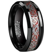 SELLER SAVINGS Wedding Rings For Men or Women. 8mm Black Tungsten Band Silver Red Celtic