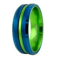 thumbnail image 1 of Wedding Rings For Men or Women 8mm Blue Tungsten Band w Green Groove Line, 1 of 4