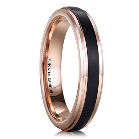 Wedding Rings For Women. 4mm Rose Gold Tungsten Band with Black Matte Top.