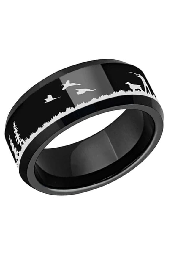 Wedding Rings Men. 8mm Black Hunter Ring Duck Hunting Tungsten Wedding Band