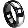 thumbnail image 1 of Wedding Rings Men. 8mm Domed Polished Black & Silver Tungsten Wedding Band, 1 of 3