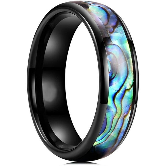 Wedding Rings Men & Women 6mm Domed Black Tungsten Abalone Wedding Band