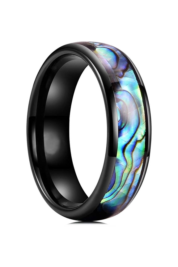 Wedding Rings Men & Women 6mm Domed Black Tungsten Abalone Wedding Band