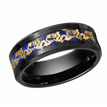 Wedding Rings Men & Women 8mm Black Tungsten Wedding Band Gold Dragon Inlay