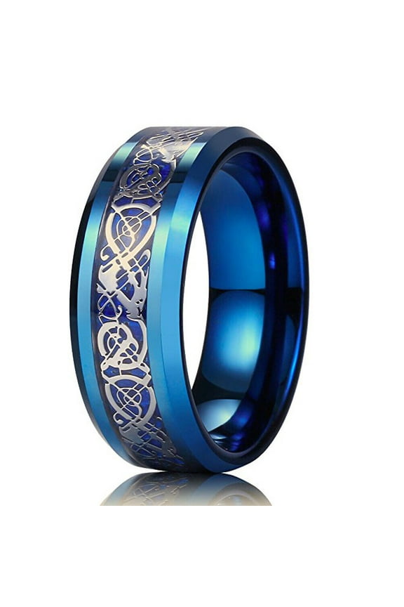 Wedding Rings Men & Women 8mm Blue Tungsten Wedding Band Silver Celtic Knot