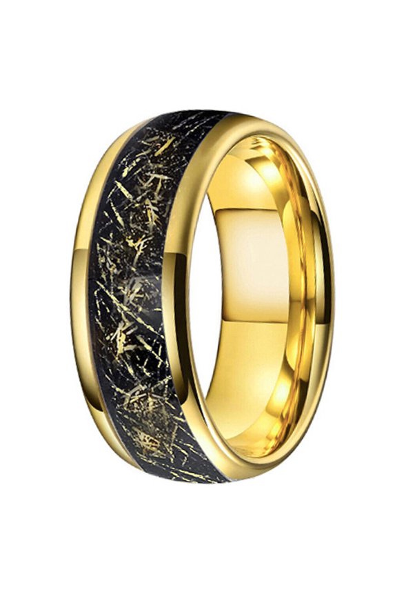 Wedding Rings Men & Women. 8mm Gold Tungsten w Gold Foil Inlay Wedding Band