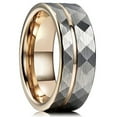 thumbnail image 1 of Wedding Rings Men Women 8mm Silver Rose Gold Hammered Grooved Tungsten Band, 1 of 6