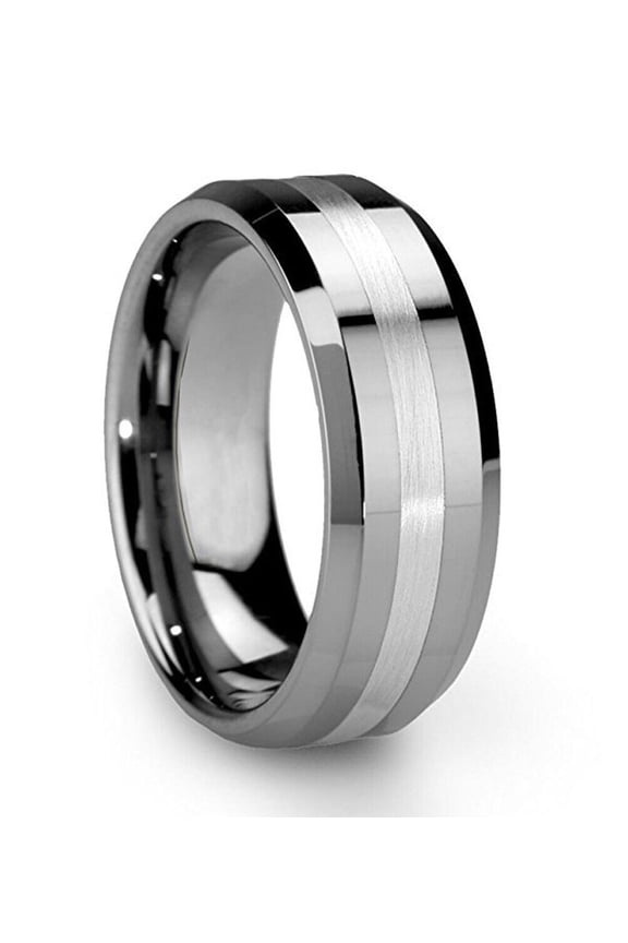 Wedding Rings Men & Women 8mm Silver Tungsten Wedding Band w/ Matte Line