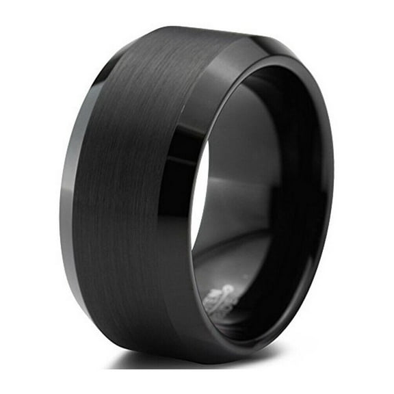 Wedding Rings - Men or Unisex Thick 10mm Black Matte Tungsten Wedding Band