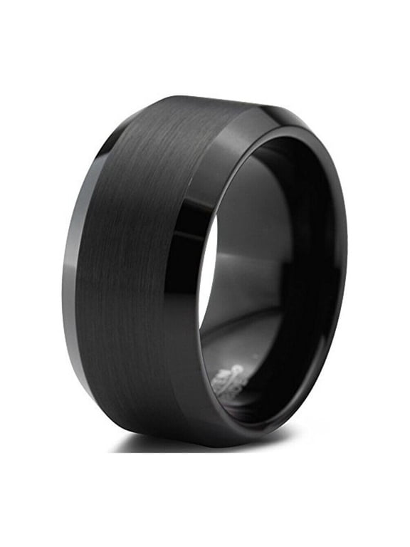Wedding Rings - Men or Unisex Thick 10mm Black Matte Tungsten Wedding Band