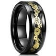 thumbnail image 1 of Wedding Rings Men or Women. 8mm Black Tungsten Band Yellow Gold Gears Inlay, 1 of 5