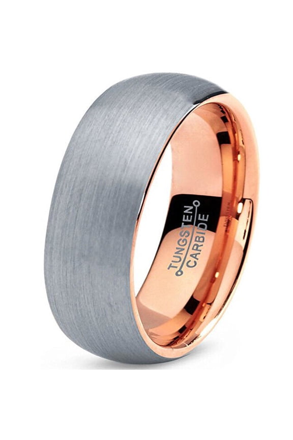Wedding Rings Mens & Womens 7mm Rose Gold & Gray Silver Matte Tungsten Band
