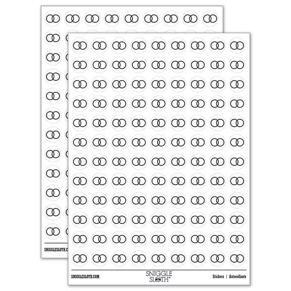 Wedding Rings Overlapping 200+ Round Stickers - White - Gloss Finish - 0.50" Size