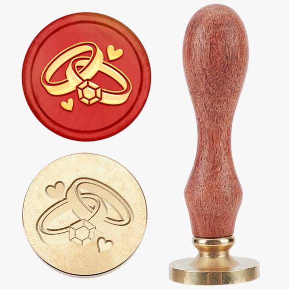 Wedding Rings Wax Seal Stamp Vintage Heart Rings Sealing Wax Stamp 25mm Removable Brass Stamp Head with Wood Handle for Wedding Invitation Card Envelopes Gift Wrapping Wine Package for DIY