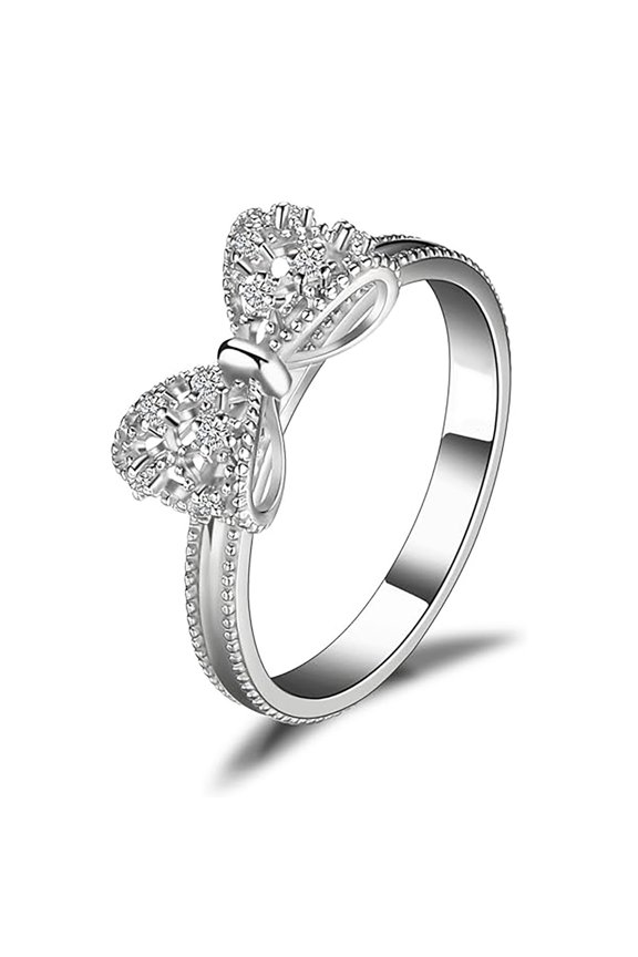 Wedding Rings For Women Classic Bow Ring For Women In Sterling With Clear Zirconia Ribbon Bow Ring Cute Round Pave Clear CZ Ring Bow-Knot Engagement Wedding Ring Ring for Women Men Band Rings for Rin