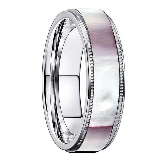 Wedding Rings Womens 5mm Silver Titanium Band w/ Pink Mother of Pearl Inlay