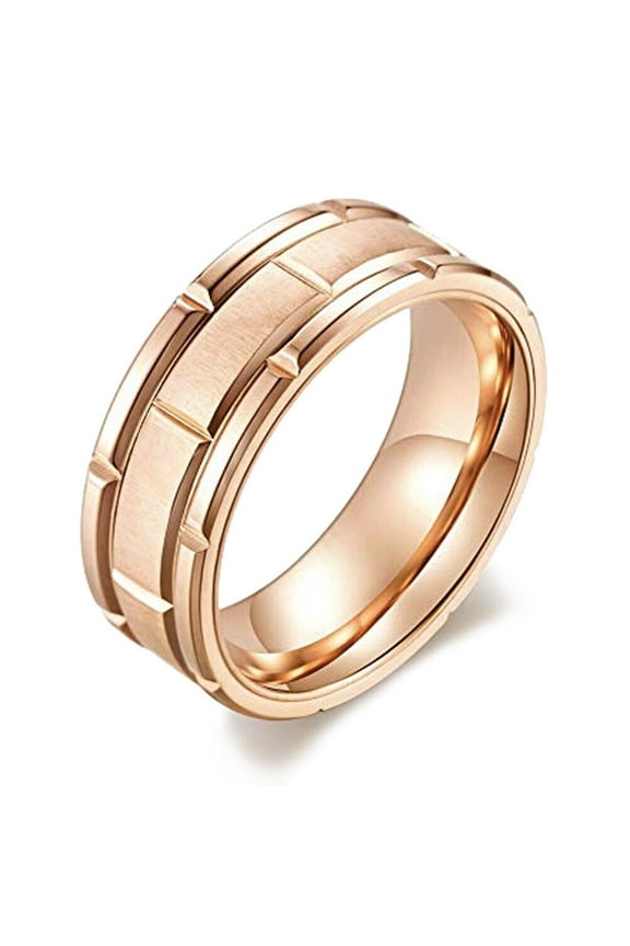 Wedding Rings for Men. 8mm Rose Gold Brick Pattern Tungsten Wedding Band