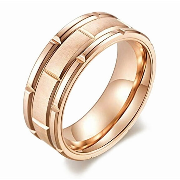 Wedding Rings for Men. 8mm Rose Gold Brick Pattern Tungsten Wedding Band