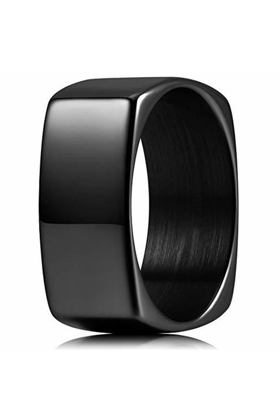 Wedding Rings for Men or Unisex. 8mm Black Square Band (Stainless Steel)
