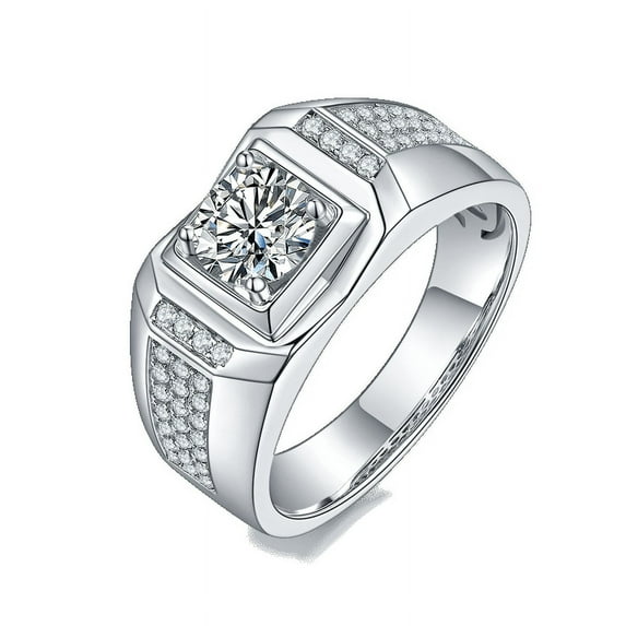 Wedding Rings for Men's 1 Carat Diamond Round Cut Moissanite Ring (D Color, VVS1 Clarity)