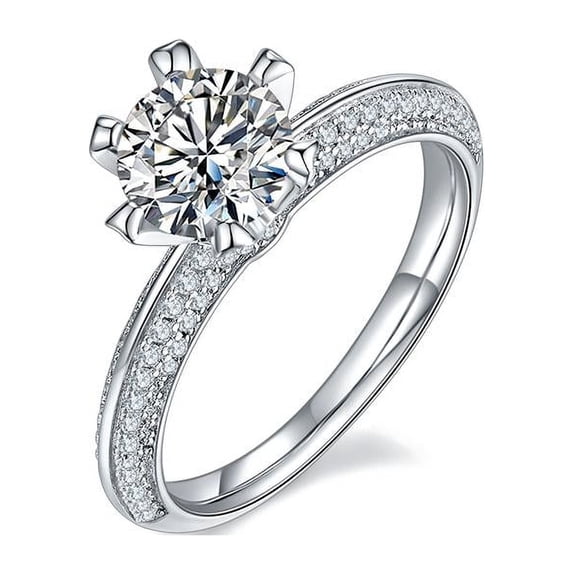 Wedding Rings for Women 1 Ct Moissanite Ring Round Cut Diamond Pave Halo Engagement Rings(D Color, VVS1 Clarity)