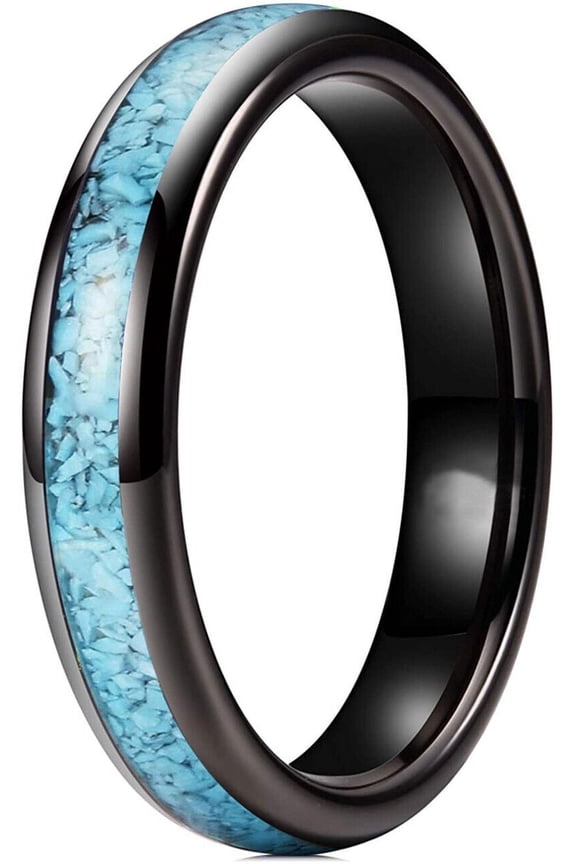 Wedding Rings for Women 4mm Crushed Turquoise Black Tungsten Wedding Band
