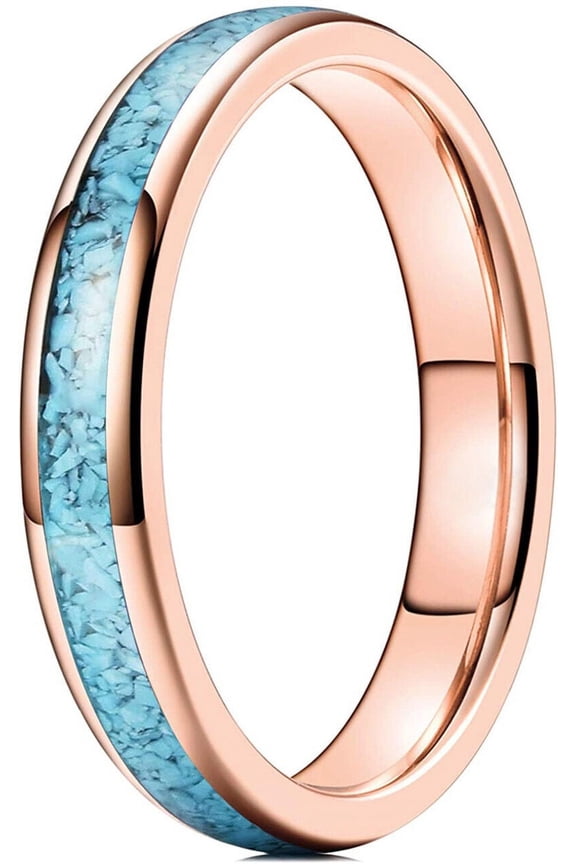 Wedding Rings for Women. 4mm Crushed Turquoise Silver Tungsten Wedding Band