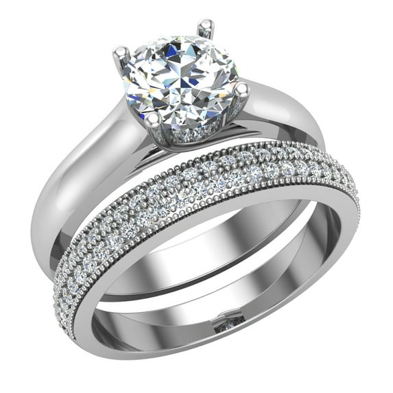 Wedding Rings for Women Bridal Set Round Cut -Engagement Ring Matching Band 1.00 Carat 14K White Gold (F,VS1)