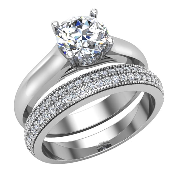 Wedding Rings for Women Bridal Set Round Cut -Engagement Ring Matching Band 1.00 Carat 14K White Gold (F,VS1)