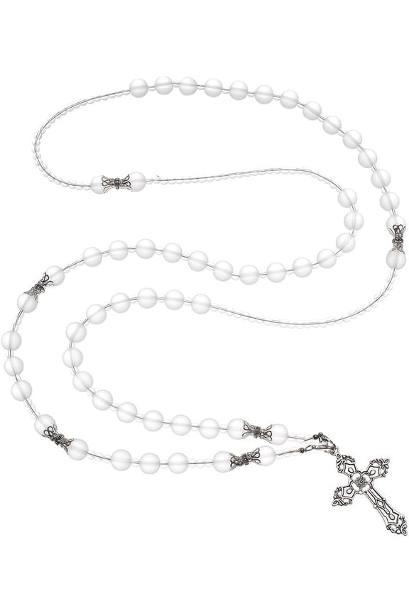 Wedding Rosary Beads Necklace Silver Alloy Lazo Para Boda Wedding Church White Glass Beads Rosary Necklace Rosary for Brides And Grooms