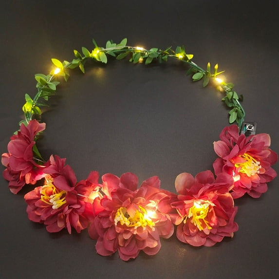 Wedding Rose Crown Flower Headband LED Light Wreath Garland Women Girl Garland Luminous Hairband Christmas Valentine's Day Gifts (H)
