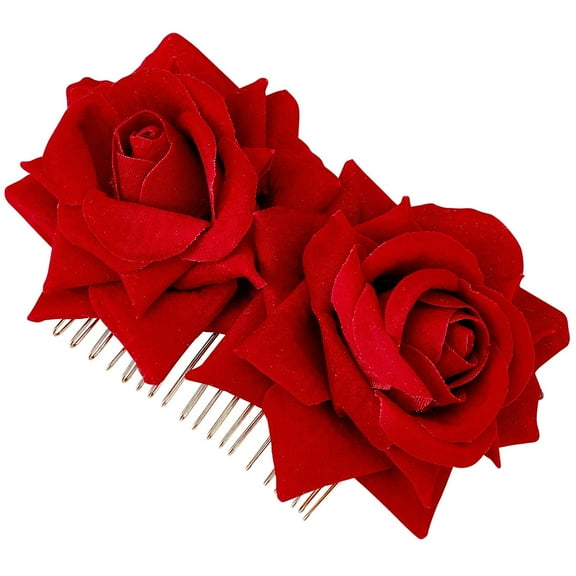 Wedding Rose Flower Hair Comb Red Rose Hair Clip Wedding Hair Comb Floral Hairpin Bridal Headpiece Flower Hair Accessories for Bride Bridesmaid Wedding Festival Flamenco Dancer for DIY