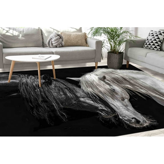 Wedding Rug, Modern Rugs, Customs Rug, Anti-Slip Carpet Rug, Black And White Horse Rugs, Animal Rug, Runner Rug, Horse Rug, Luxury Rug, 5.9'x9.2' - 180x280 cm