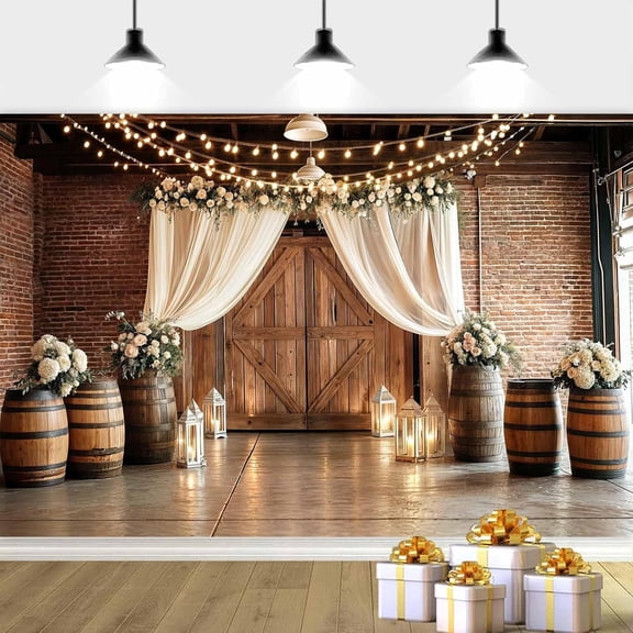 Wedding Rustic Barn Door Backdrop Rustic Country Western Bridal Shower Photography Background White Floral Farmhouse Cabin Wooden Anniversary Party Decorations Banner Supplies Photo Booth Props