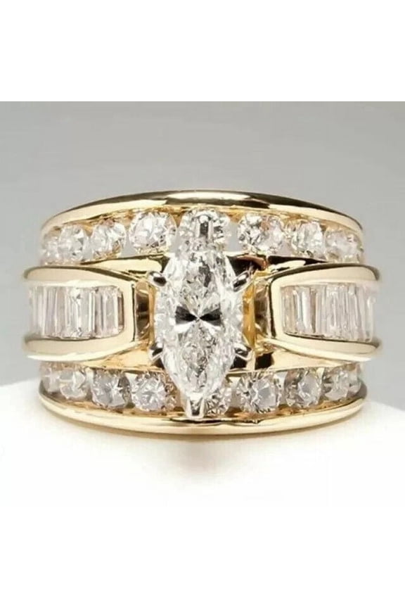 Wedding Sale 2.50Ct Marquise Moissanite Women's Engagement Ring 14K Yellow Gold Plated Silver