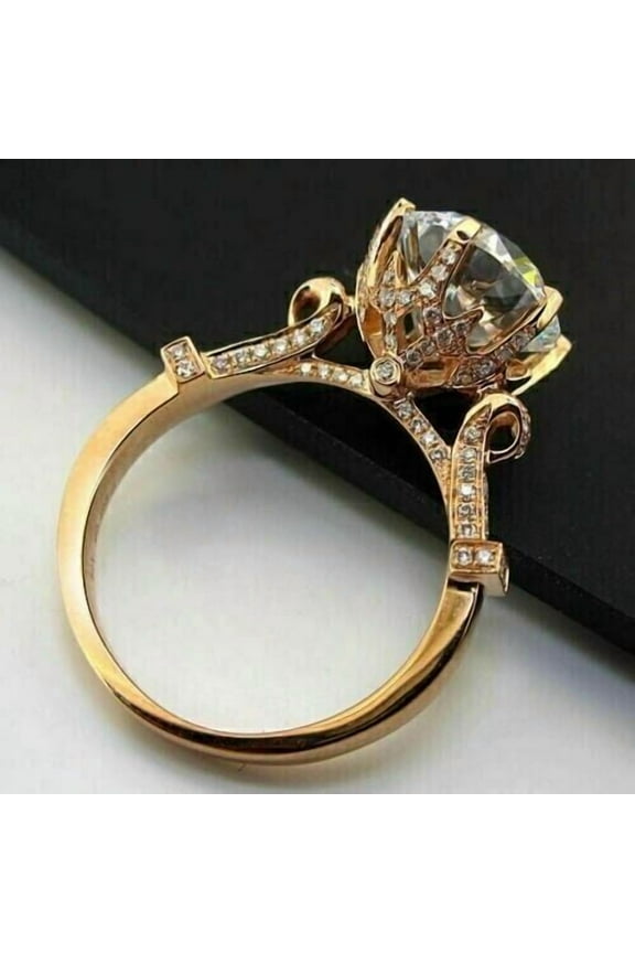 Wedding Sale 2 Ct Round Cut Real Moissanite Women's Engagement Ring 14K Yellow Gold Finish Silver