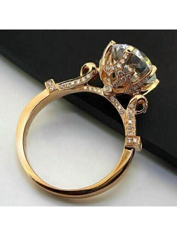 Wedding Sale 2 Ct Round Cut Real Moissanite Women's Engagement Ring 14K Yellow Gold Finish Silver