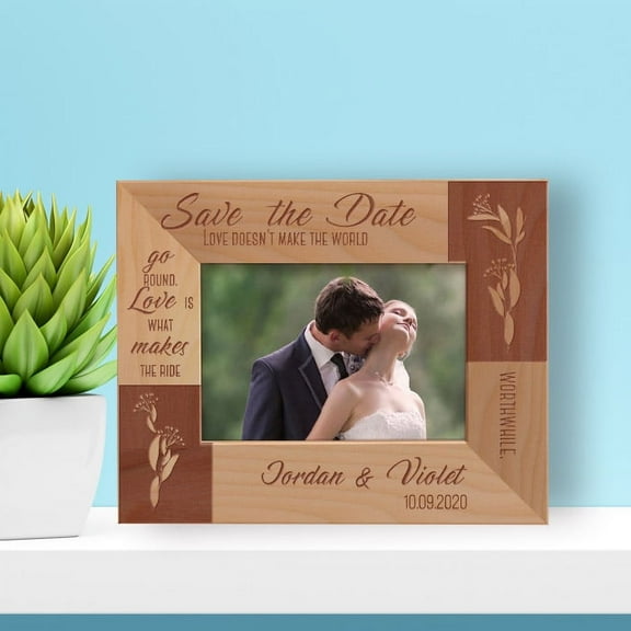 Wedding Save The Date Personalized Wooden Frame-5" x 3 1/2" Brown Horizontal