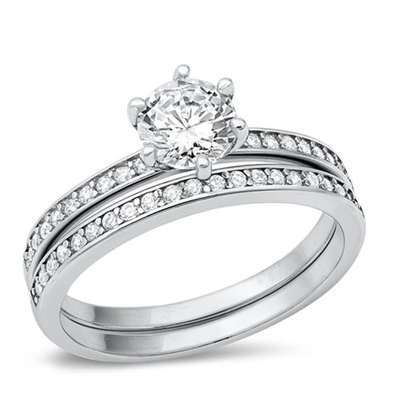 Wedding Set Round White Cubic Zirconia Ring .925 Sterling Silver Band Jewelry Female Male Size 5