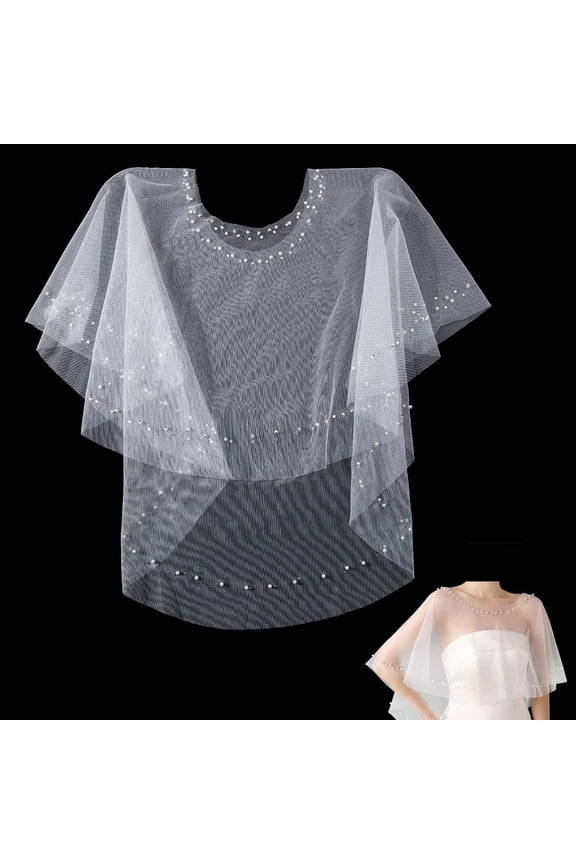 Wedding Shawl Pearls Rhinestone Capes Wrap Shrug Bridal Cloaks Short Shoulder Cover up Cape Beaded Evening Wrap Shawl Dress Prom Party Accessories for Women Ladies White 23.8 x 19.7in