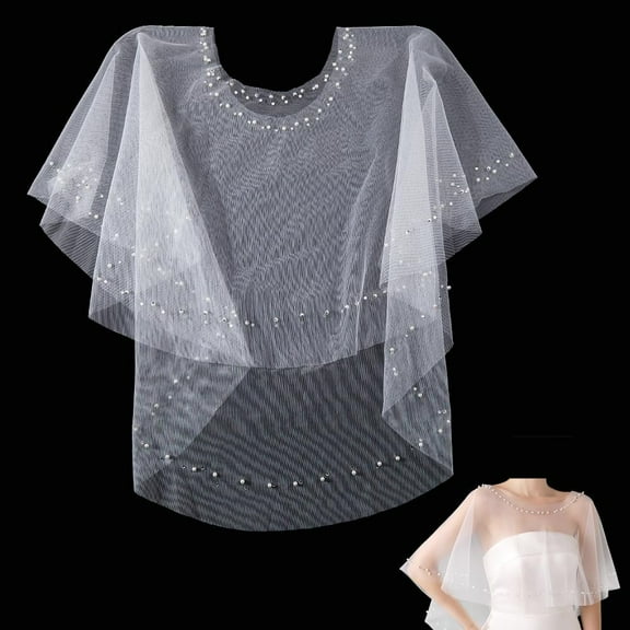 Wedding Shawl Pearls Rhinestone Capes Wrap Shrug Bridal Cloaks Short Shoulder Cover up Cape Beaded Evening Wrap Shawl Dress Prom Party Accessories for Women Ladies White 23.8 x 19.7in