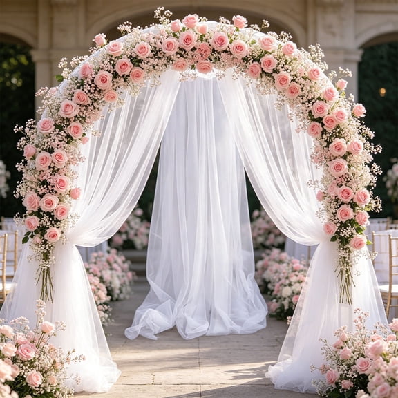 Wedding Sheer Chiffon Curtain for Arch Decoration, Soft Polyester Fabric Drapery 200cm, Romantic Ceremony Party Backdrop for Chair and Table