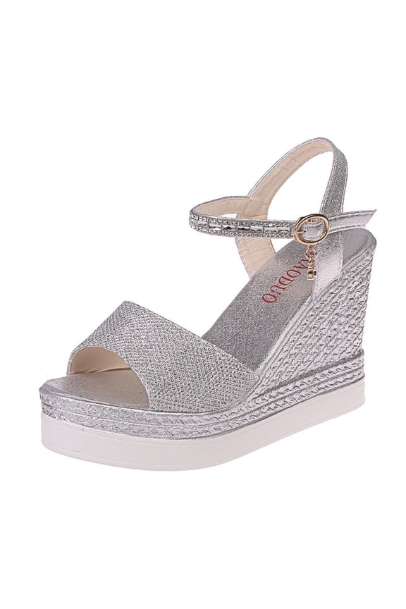 Wedding Shoes for Women Bride Bridesmaid Rhinestone Platform Wedge Sandals Summer Party High Heels Dress Pumps