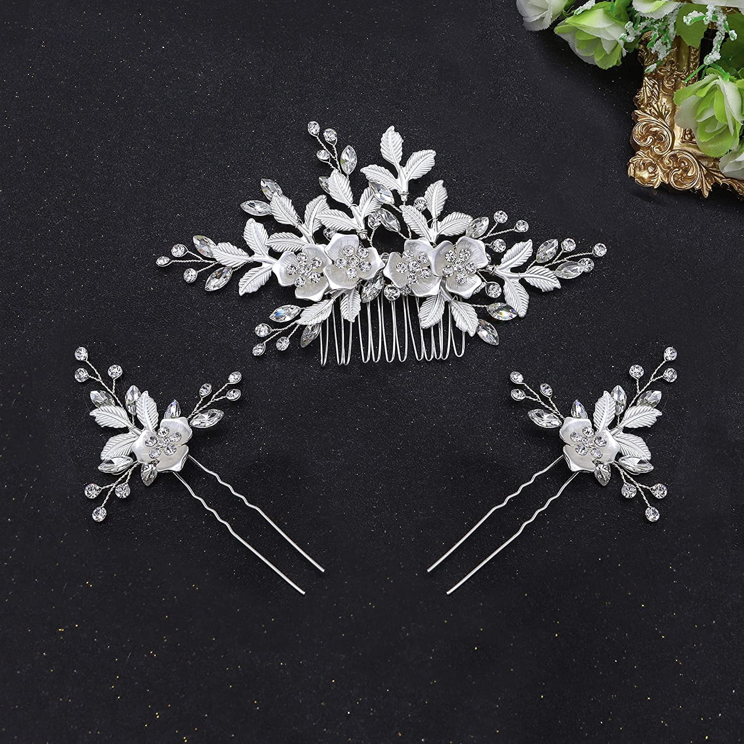 Bride Comb Pin Wedding Side Combs Handmade Bridal Hair Pins Set Rhinestone Bridal Comb ...