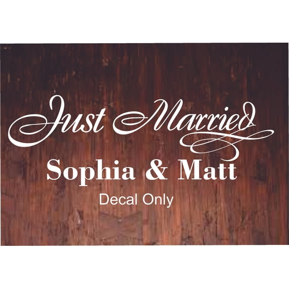 Wedding Sign Just Married Bride Signage Customized Wall Decal- Custom Vinyl Wall Art - Personalized Name - Baby Girls Boys Kids Bedroom Wall Decal Room Decor Wall Stickers Decoration Size (15x30 inch)