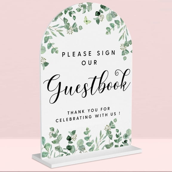 Wedding SignPhoto Guest Book Sign,5 x 7 Inch Arch Acrylic Sign, Wedding Sign for Ceremony and Reception, Wedding Decoration, Wedding Supplies(Eucalyptus)