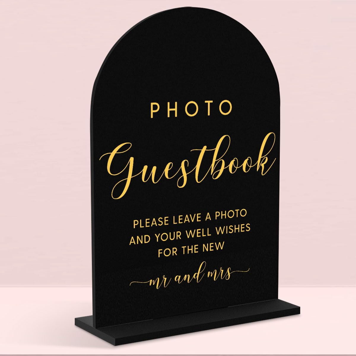 Acrylic Arch Wedding Sign With Wood Base - Modern Calligraphy Table Sign For Ceremony & Reception