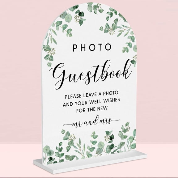 Wedding SignPhoto Guest Book Sign,5 x 7 Inch Arch Acrylic Sign, Wedding Sign for Ceremony and Reception, Wedding Supplies, Wedding Decoration (Eucalyptus)
