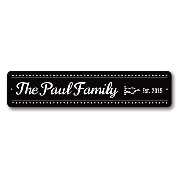 Wedding Sign, Pointing Hand Established Date Sign, Custom Family Name Aluminum Sign - 4x18 inches